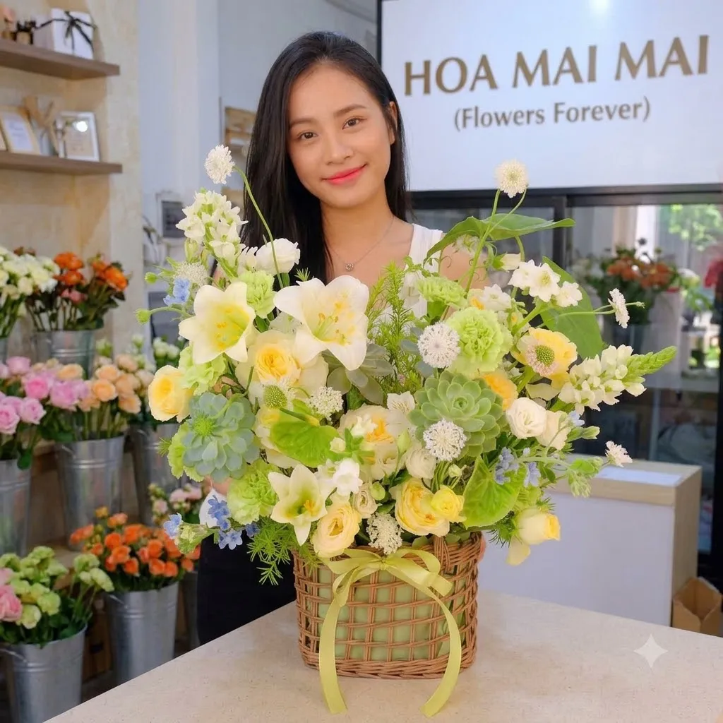 Giỏ hoa tông vàng chanh tại Huyện Vạn Ninh, Khánh Hòa