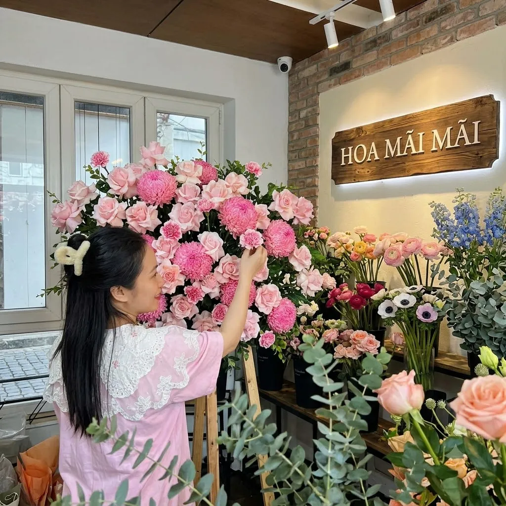 Quầy trưng bày hoa tươi trong shop tại Đường Âu Cơ, Hồ Chí Minh