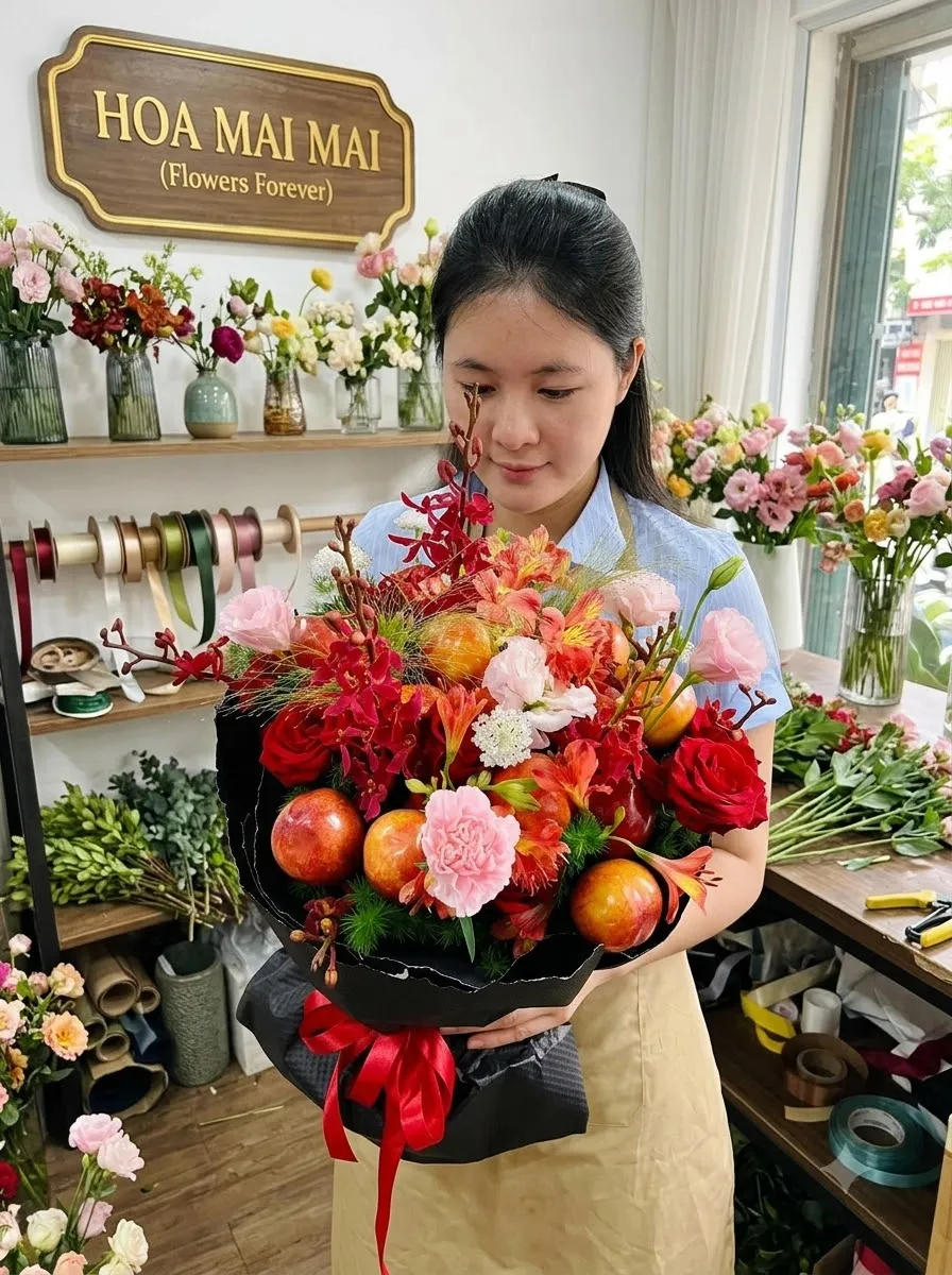 Bó hoa đỏ cam kết trái lựu tại Thị Xã Đức Phổ, Quảng Ngãi