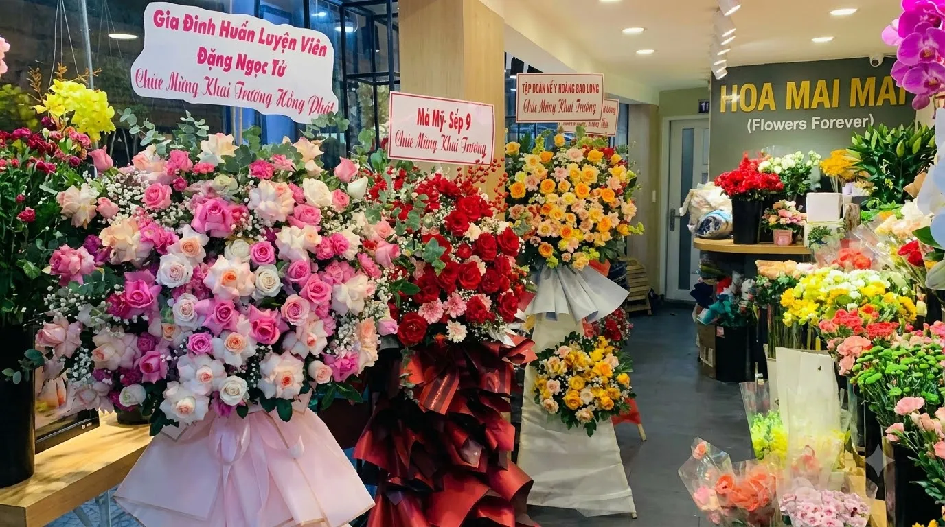 Dàn kệ hoa chúc mừng khai trương tại Thị Xã Đức Phổ, Quảng Ngãi