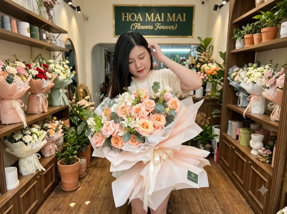 Bó hồng cam pastel dáng xoè tại Thị Xã Đức Phổ, Quảng Ngãi