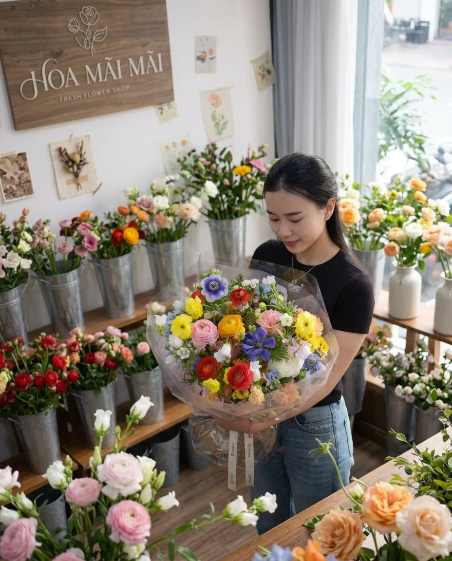 Bó hoa mao lương gói giấy kính tại Minh Long, Quảng Ngãi