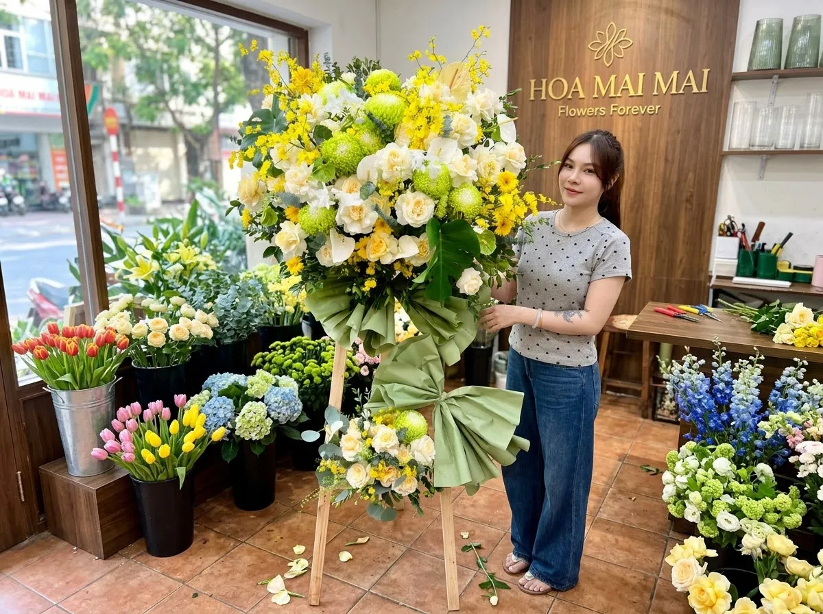Kệ hoa tông trắng vàng thanh nhã tại Bình Gia, Lạng Sơn