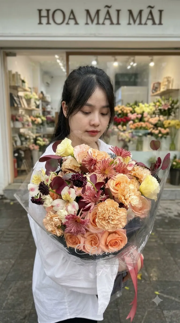 Bó hoa tông cam đất gói kính tại Đồng Tháp