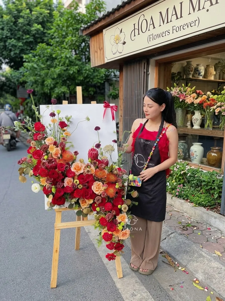Kệ hoa khai trương trước cửa tiệm tại Thị Xã Đức Phổ, Quảng Ngãi