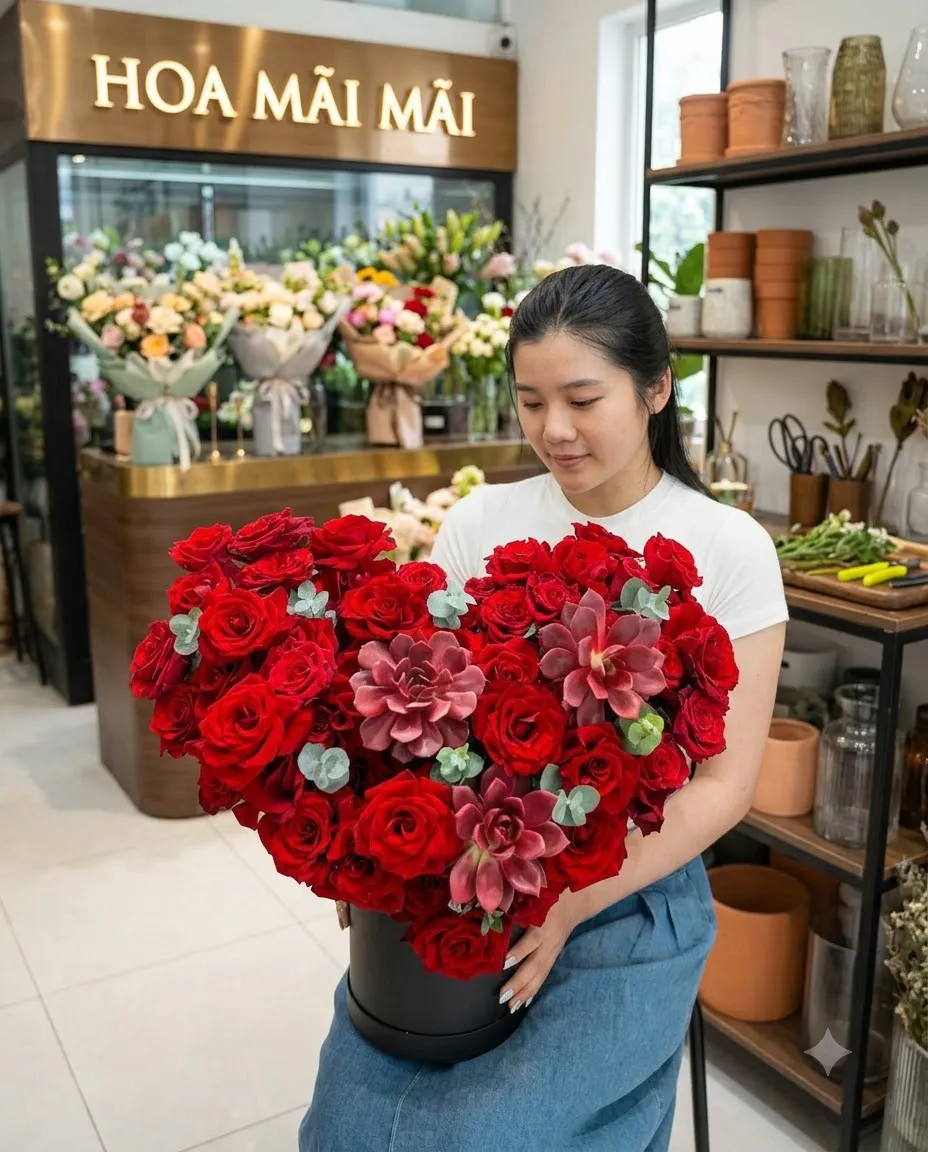 Hộp hoa trái tim hồng đỏ tại Huyện Hồng Dân, Bạc Liêu