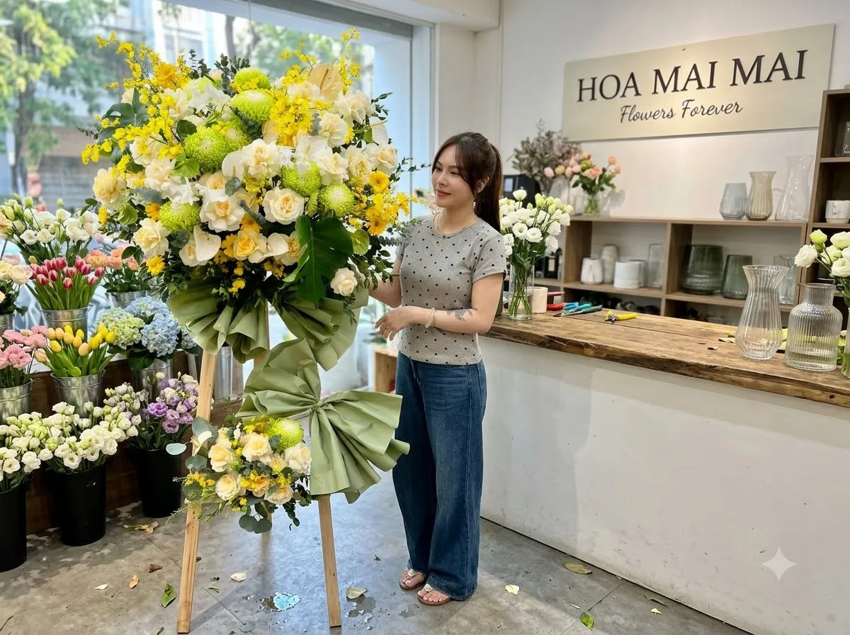 Kệ hoa viếng tông trắng vàng tại Bình Gia, Lạng Sơn
