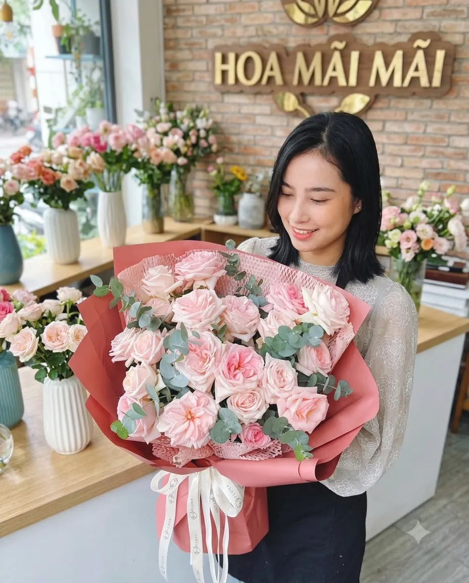 Bó hồng phấn cỡ lớn gói giấy hồng đất tại Ngọc Lặc, Thanh Hóa