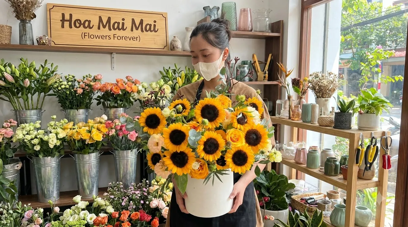 Hộp hoa hướng dương tròn tươi tại Minh Long, Quảng Ngãi