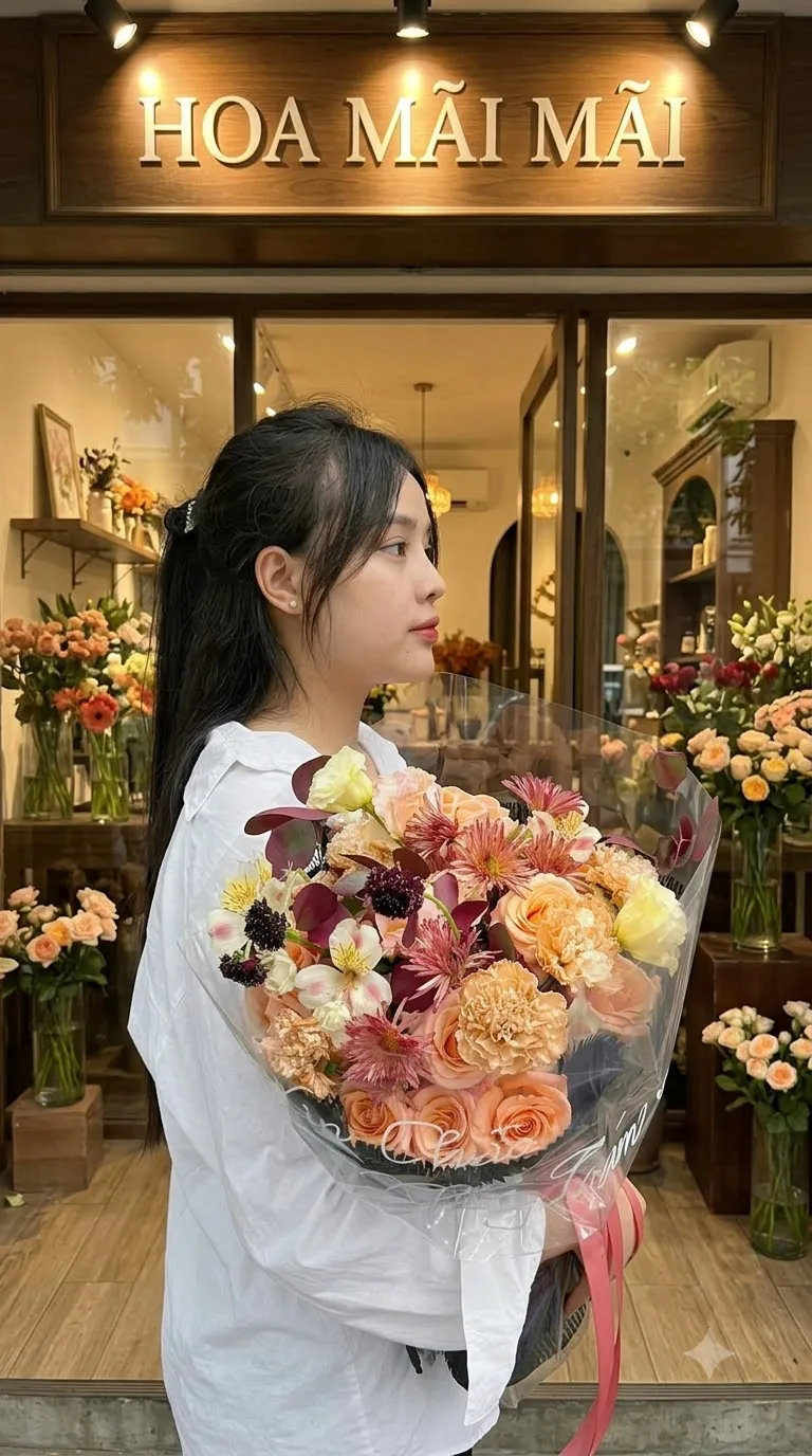 Bó hoa tông cam pastel gói kính tại Bà Rịa, Vũng Tàu
