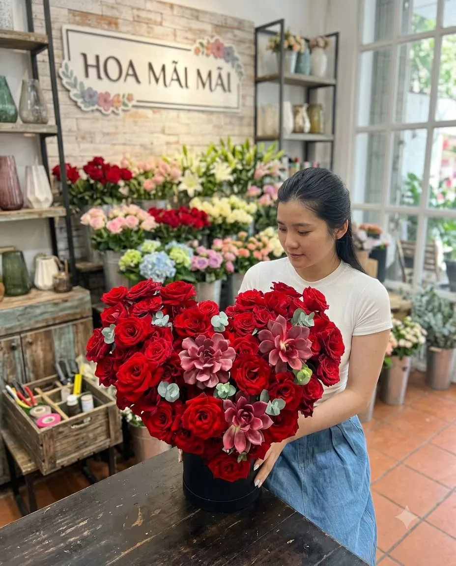 Hộp hoa hồng đỏ hình trái tim tại Huyện Tân Phú, Đồng Nai