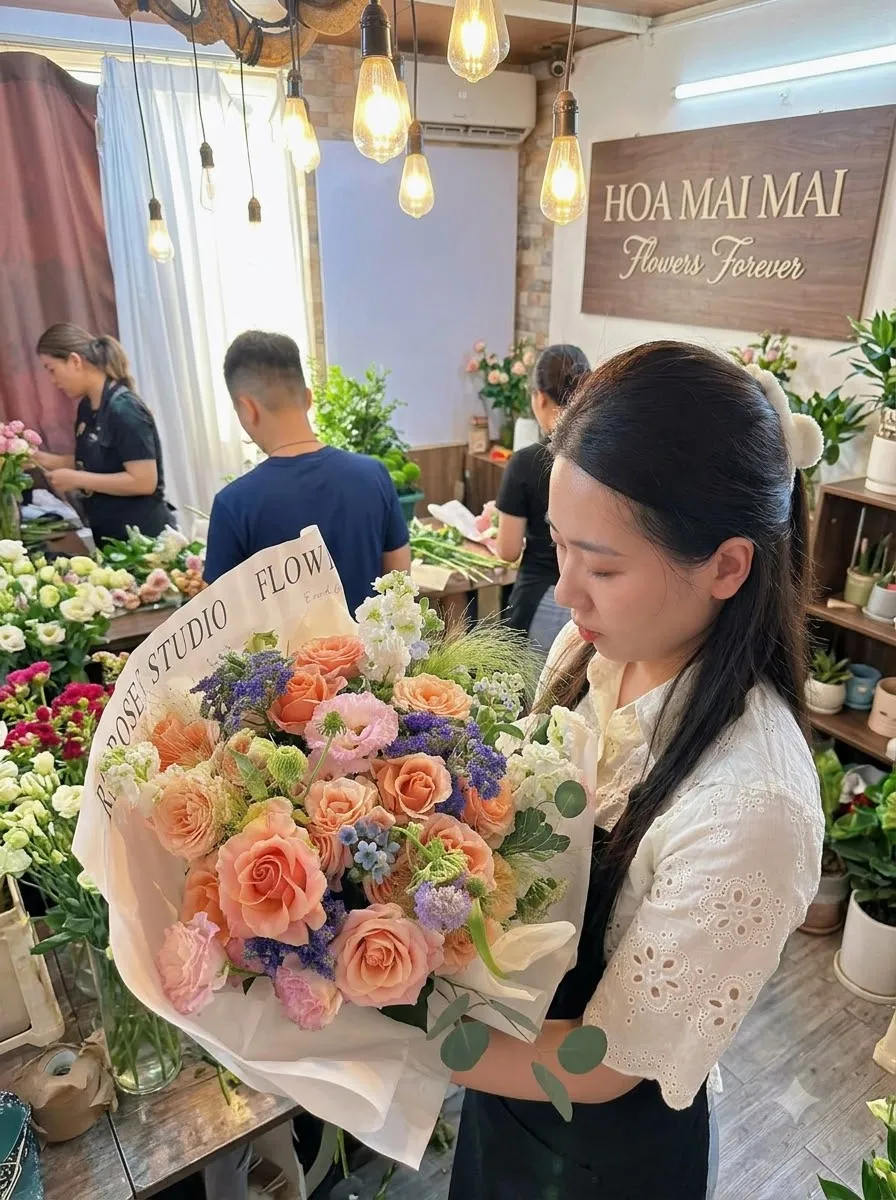 Bó hoa hồng cam tông pastel tại Huyện Cần Giờ, TP HCM
