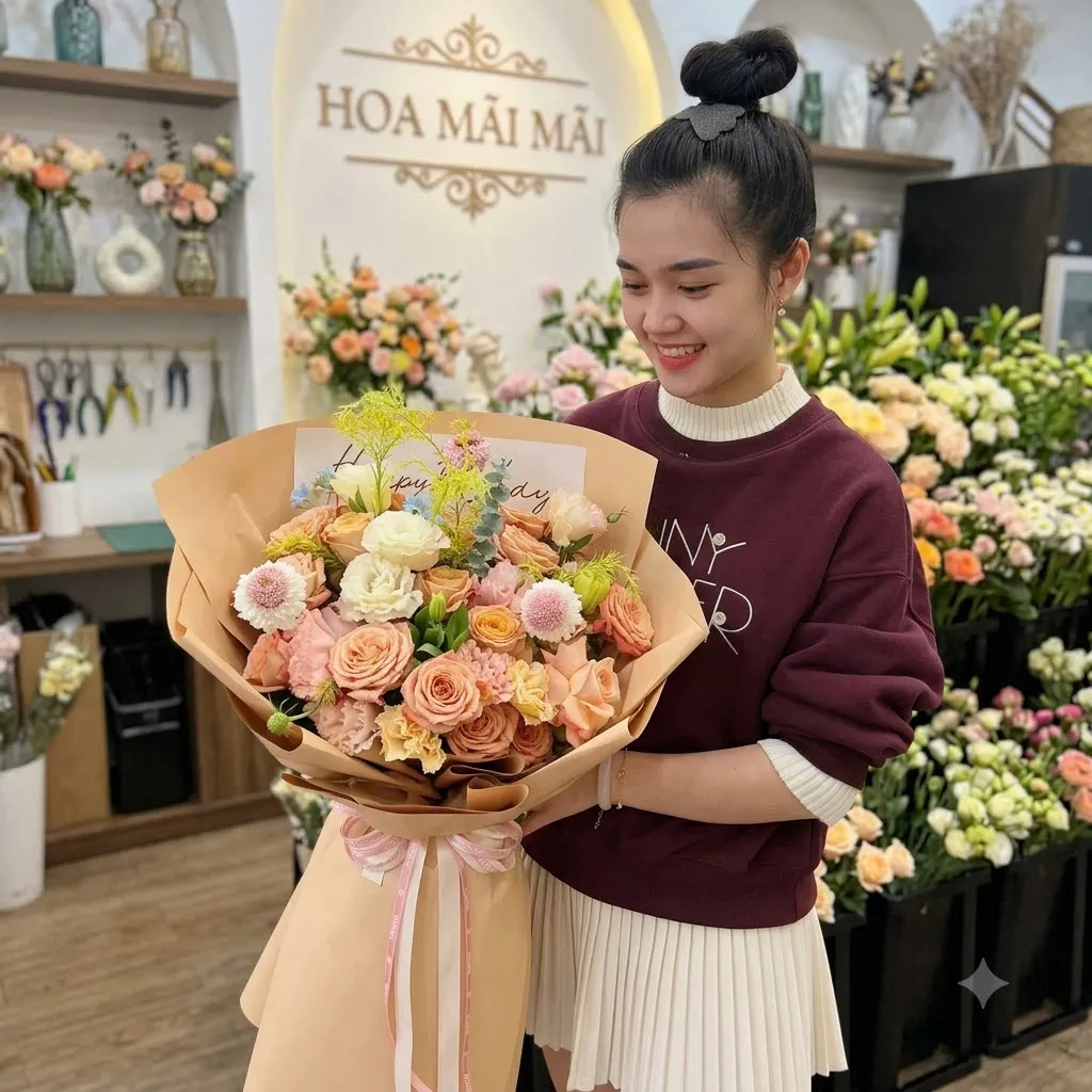 Bó hoa sinh nhật tông cam nâu tại Huyện Krông Ana, Đắk Lắk
