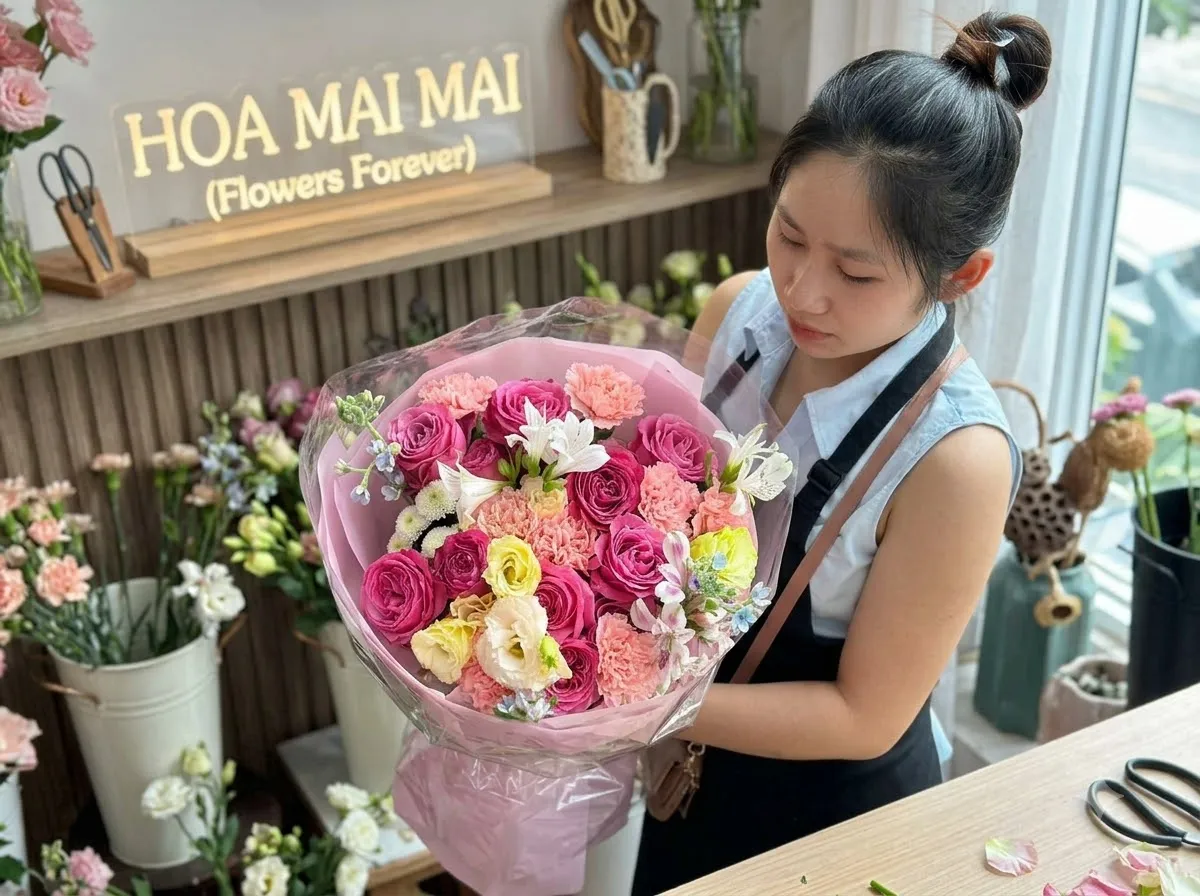 Bó hoa hồng tím phối cẩm chướng tại Huyện Ninh Hải, Ninh Thuận