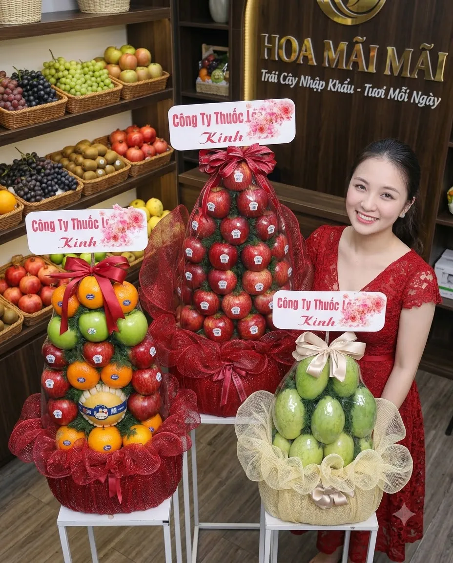 Ba tháp trái cây táo cam bơ tặng công ty tại Quận 10 HCM