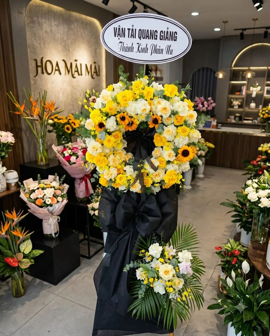Kệ hoa tang 1 tầng tông vàng - trắng giao tận nơi tại Bình Phước
