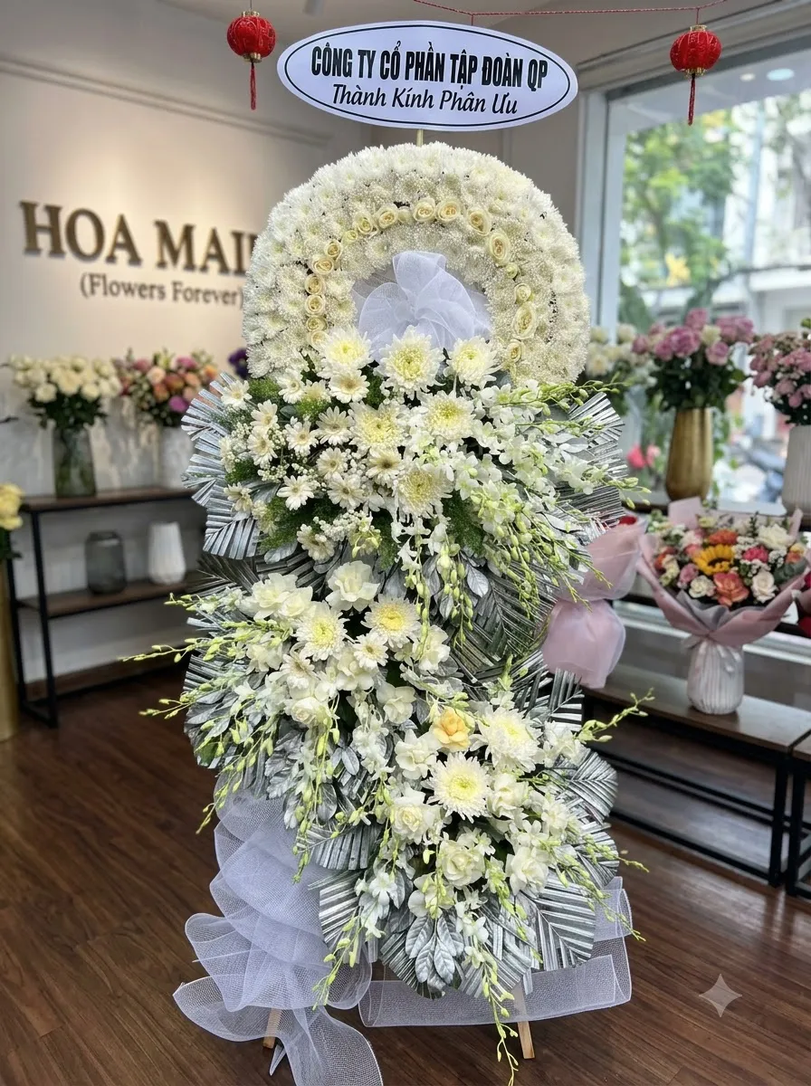 Kệ hoa tang 2 tầng tông trắng - kem tại Lai Châu