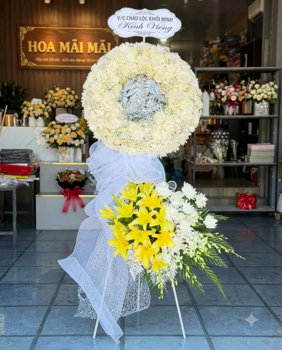 Kệ hoa tang 2 tầng tông trắng - vàng giao tận nơi tại Bình Phước