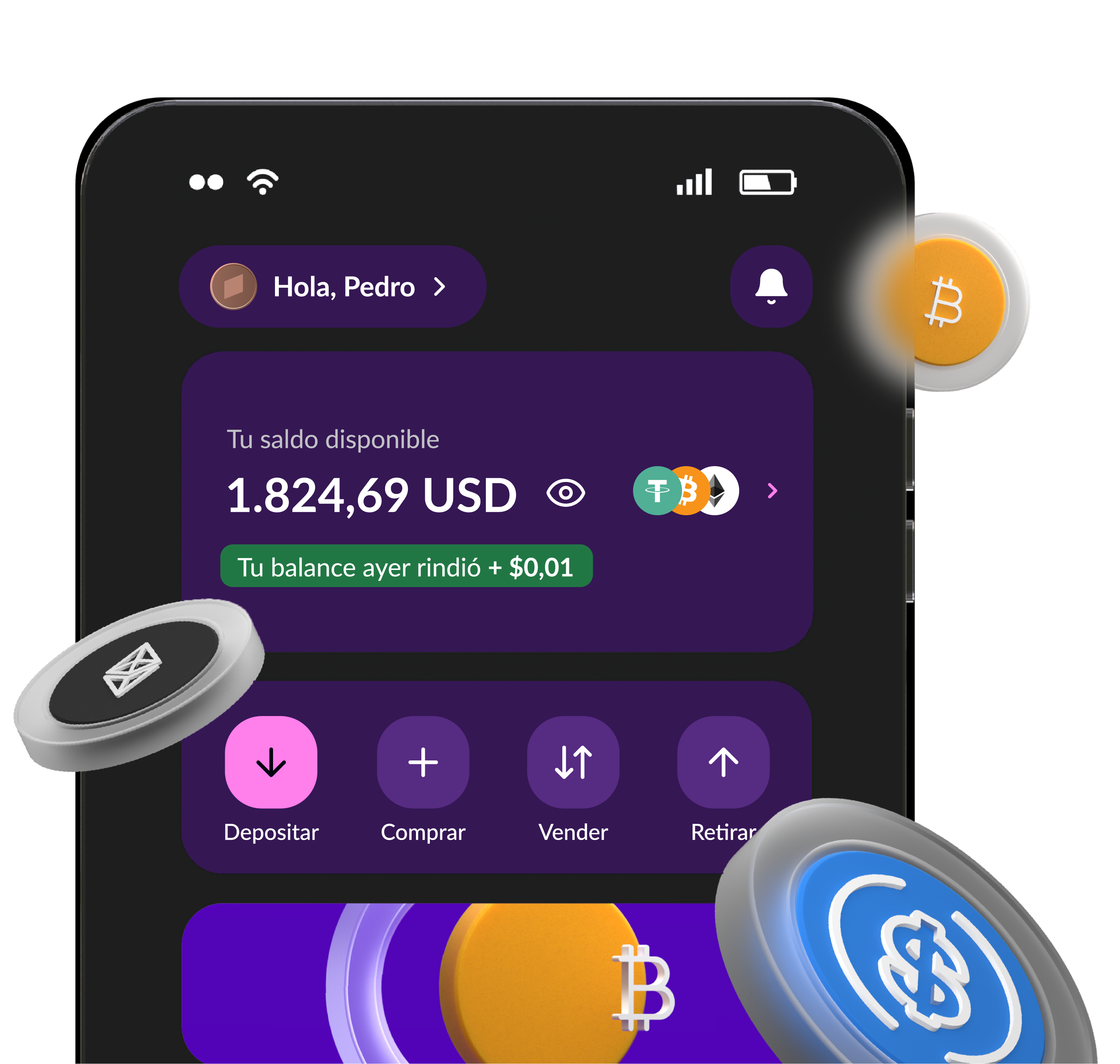 Representación del uso de la Wallet en la app