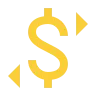 Gold dollar sign with arrows pointing left and right symbolizing currency exchange.