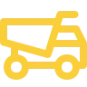 Yellow dump truck icon with large rear container and front cab on white background.