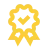 Gold badge icon with a checkmark in the center symbolizing a guarantee or certification.