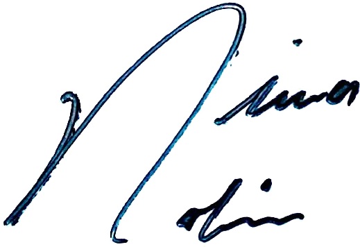 A stylized, cursive blue handwritten signature on a white background.
