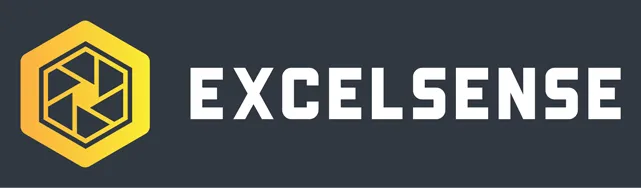 ExcelSense logo white on a dark grey background