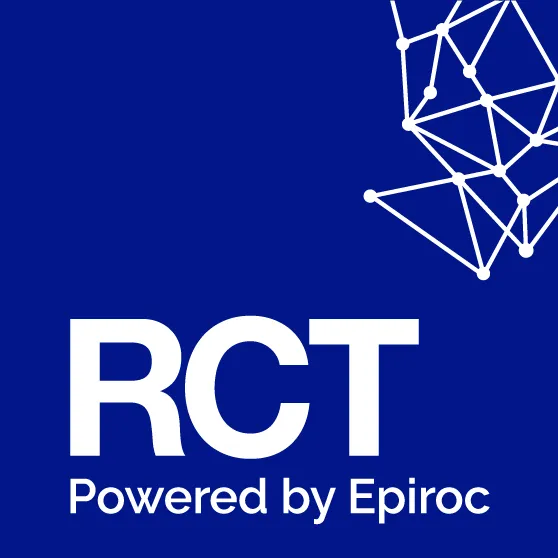 RCT powered by Epiroc logo white and blue
