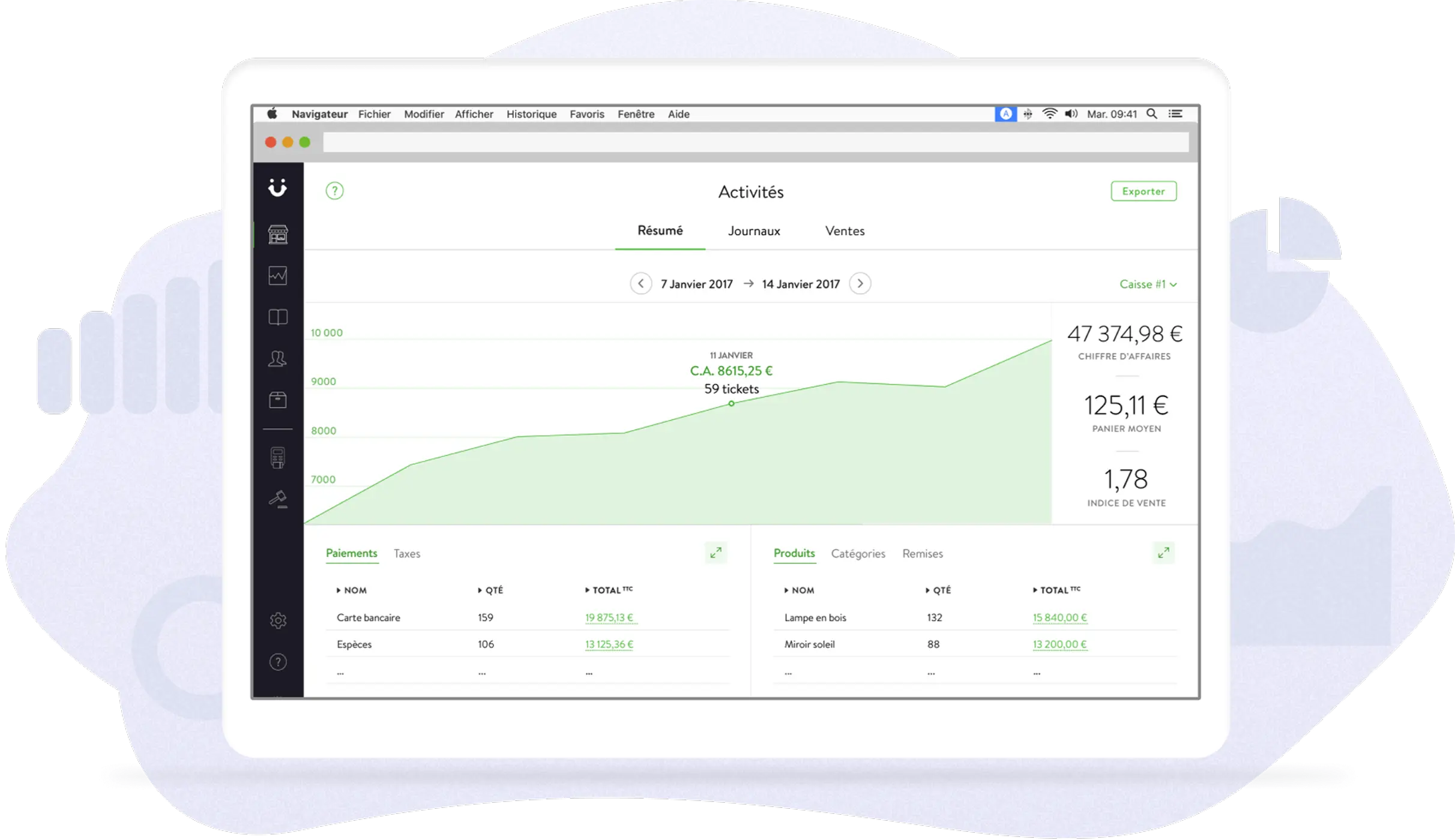 Interface du logiciel de caisse Tactill sur iPad pour restaurant