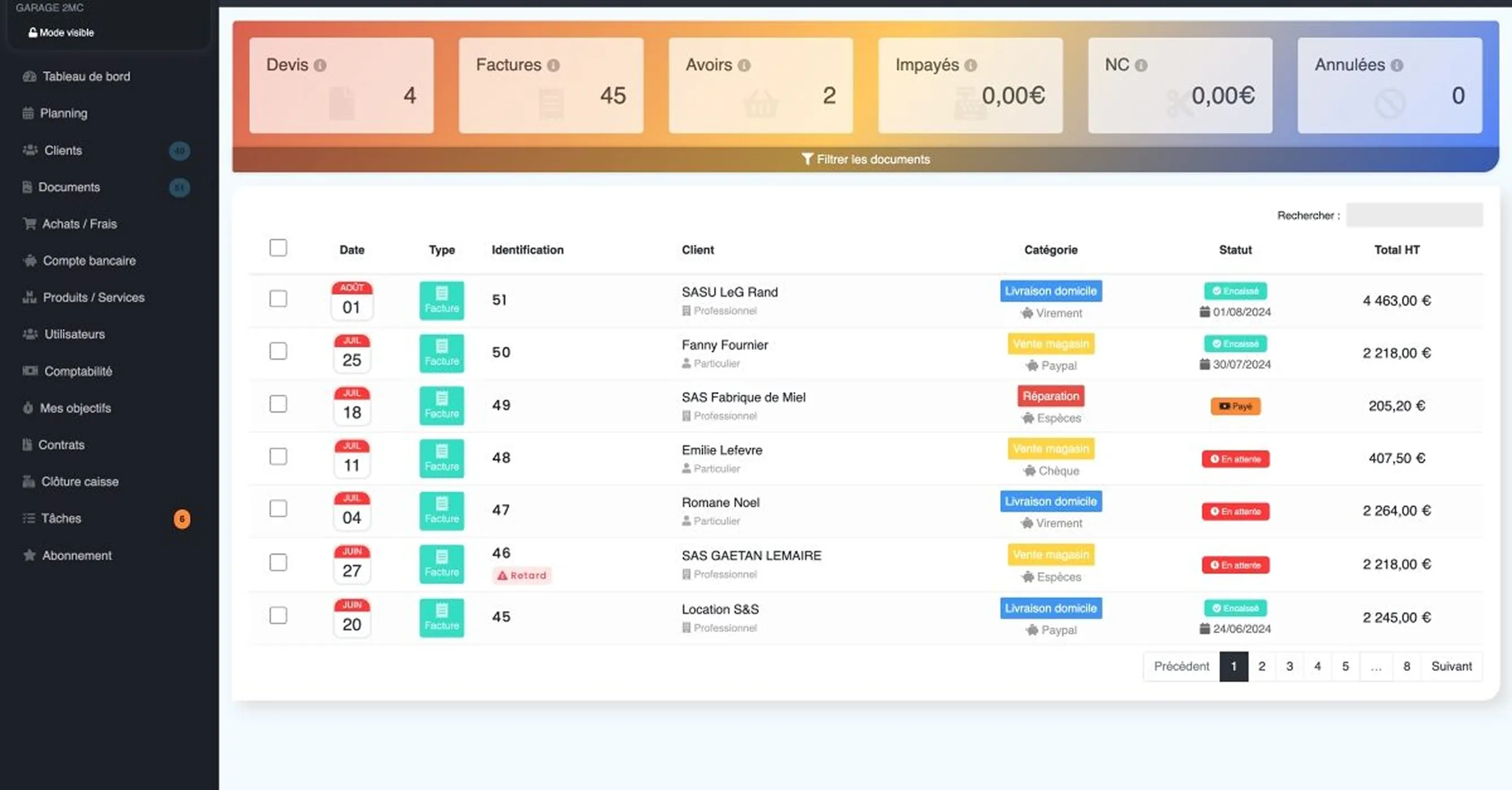 Interface Kolirys pour la facturation et le suivi de commandes traiteur