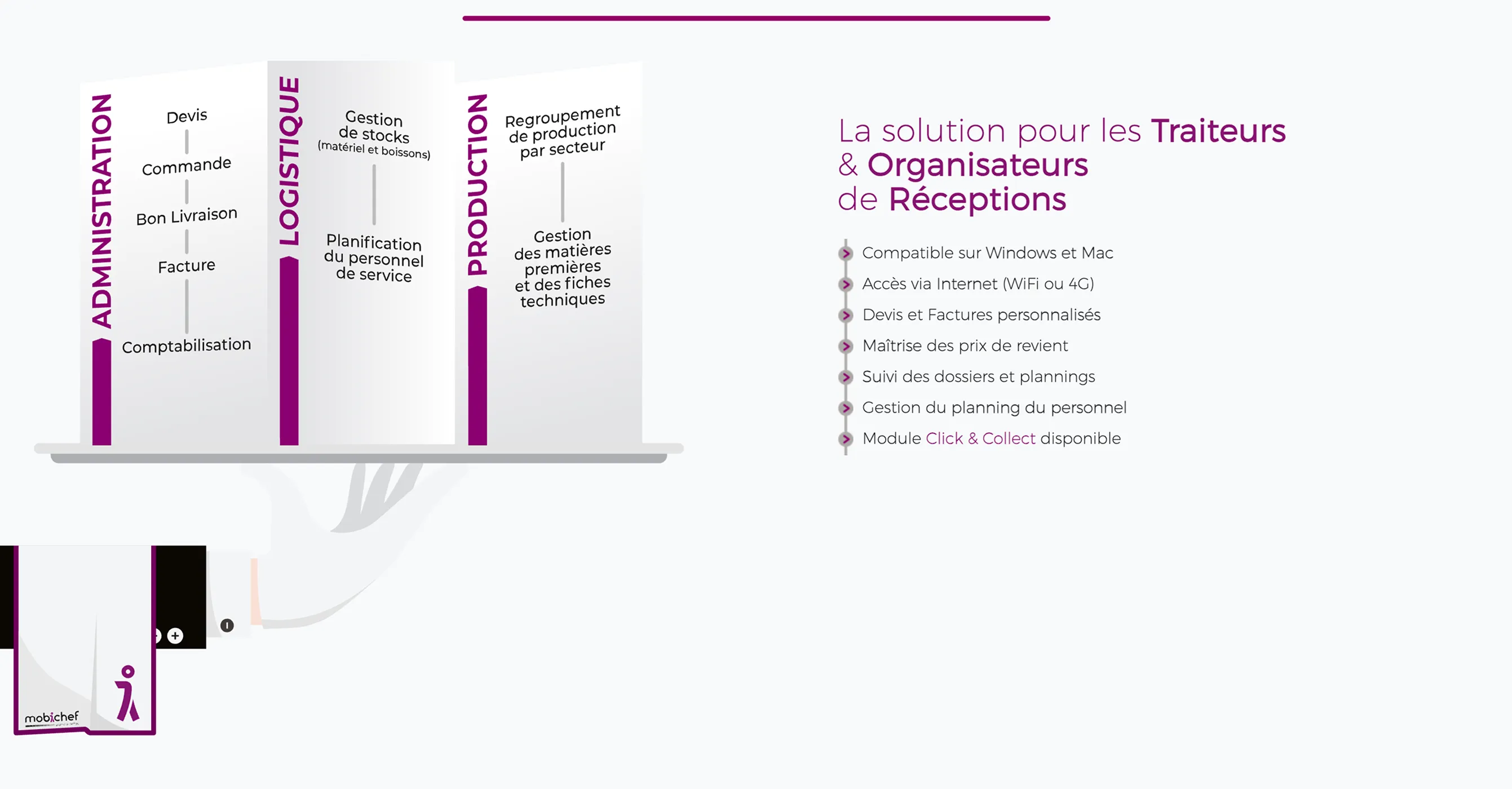 Interface mobile MobiChef pour les fiches labo et la gestion terrain traiteur