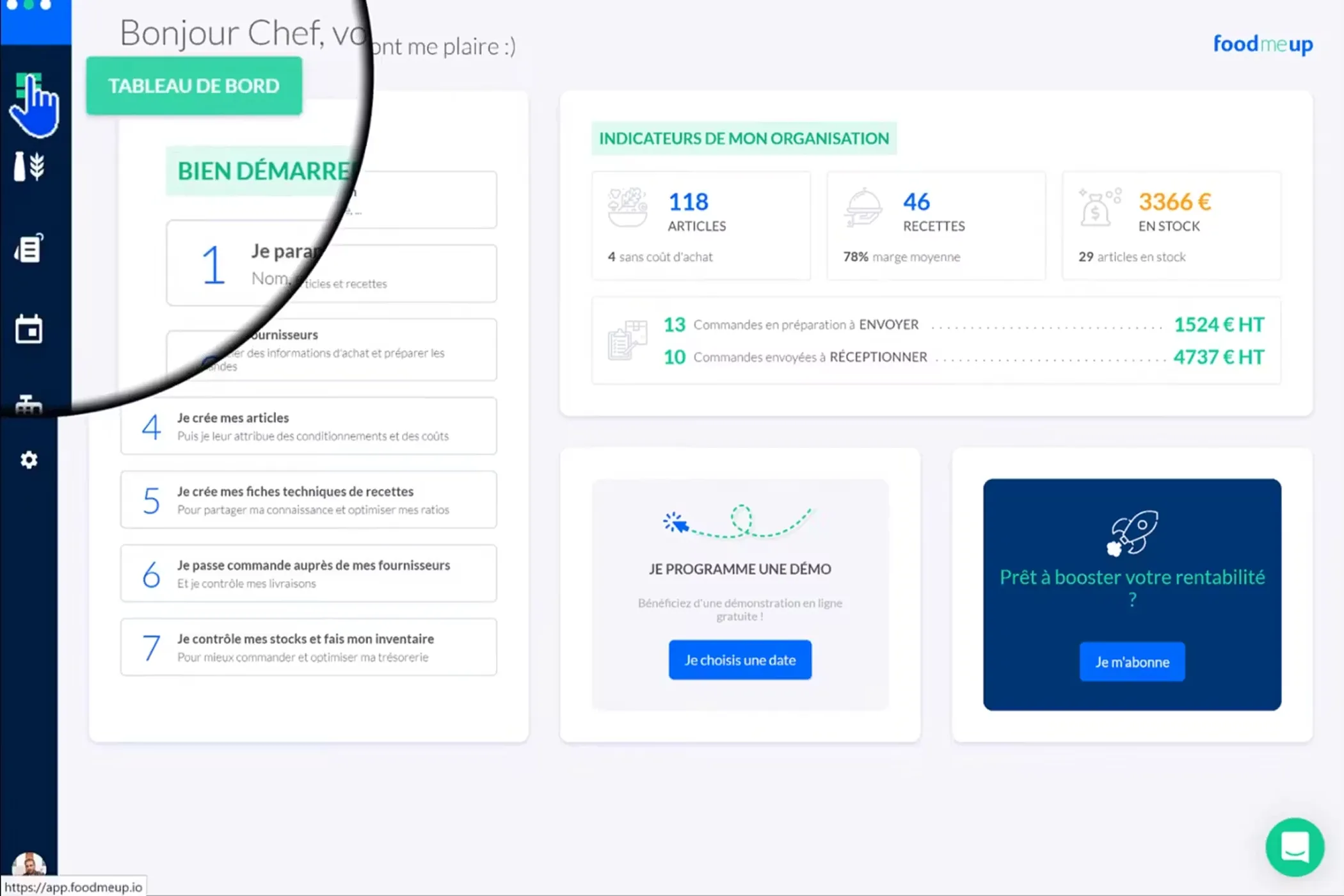 Interface Melba pour la gestion des fiches techniques, marges et allergènes traiteur