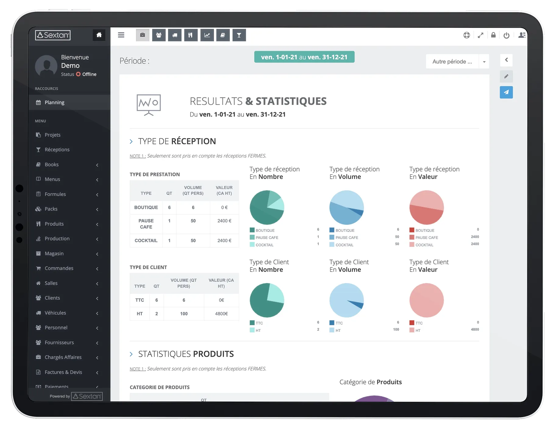 Interface ERP Sextan for Catering pour la gestion de cuisine centrale et conformité HACCP