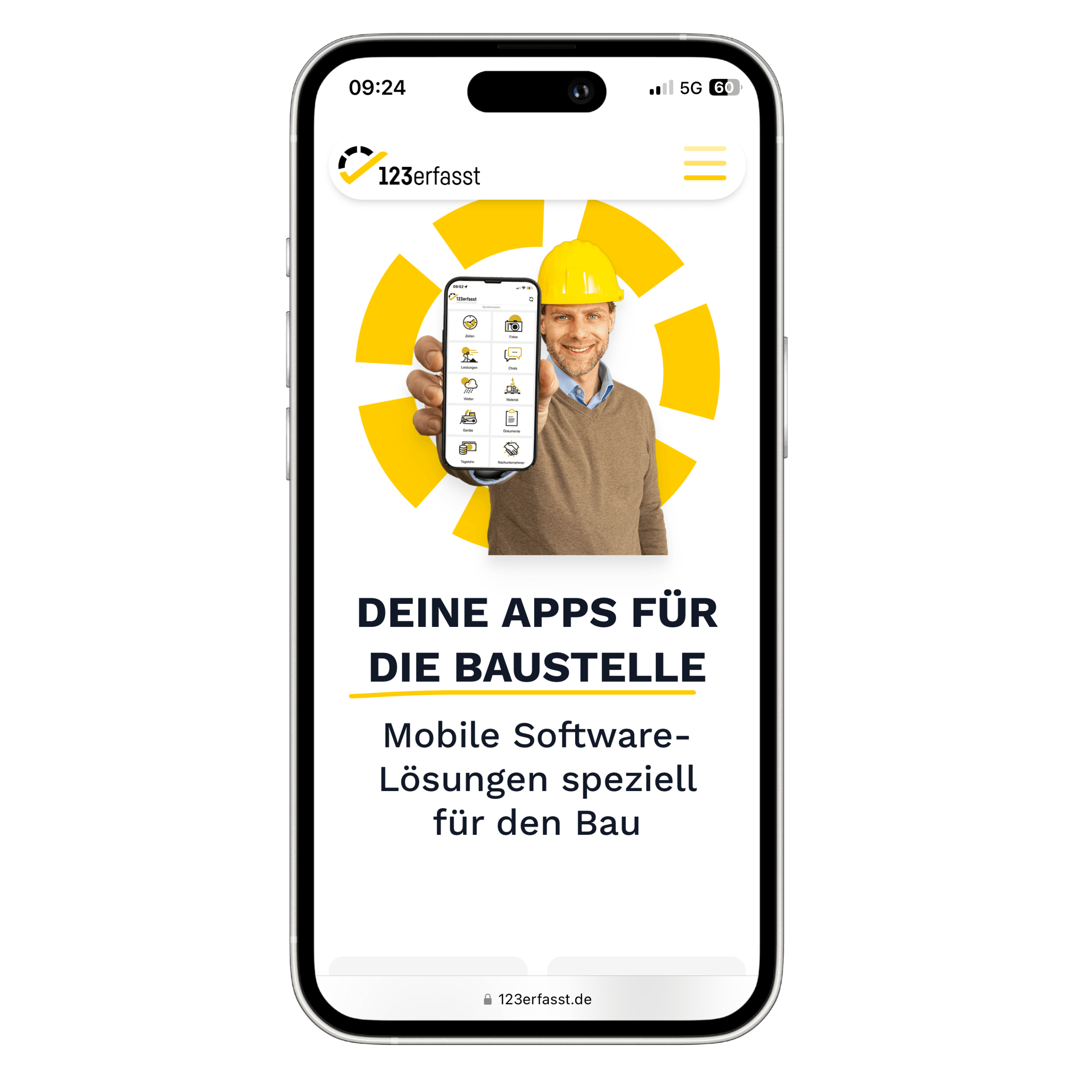 Iphone Mockup mit der Website von 123erfasst
