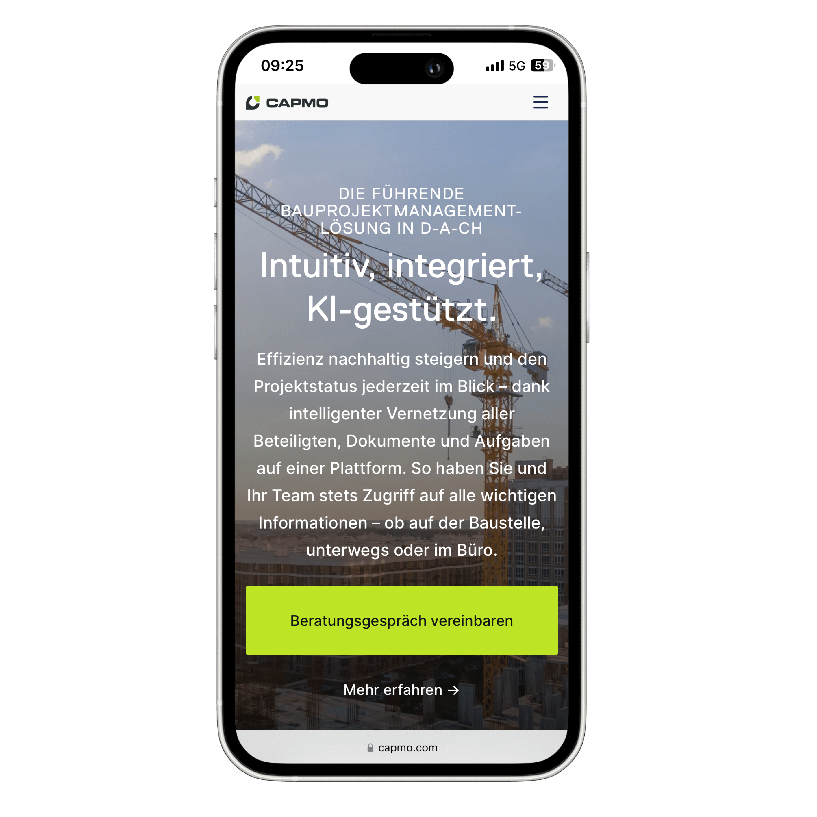 Iphone Mockup mit der Website von Capmo