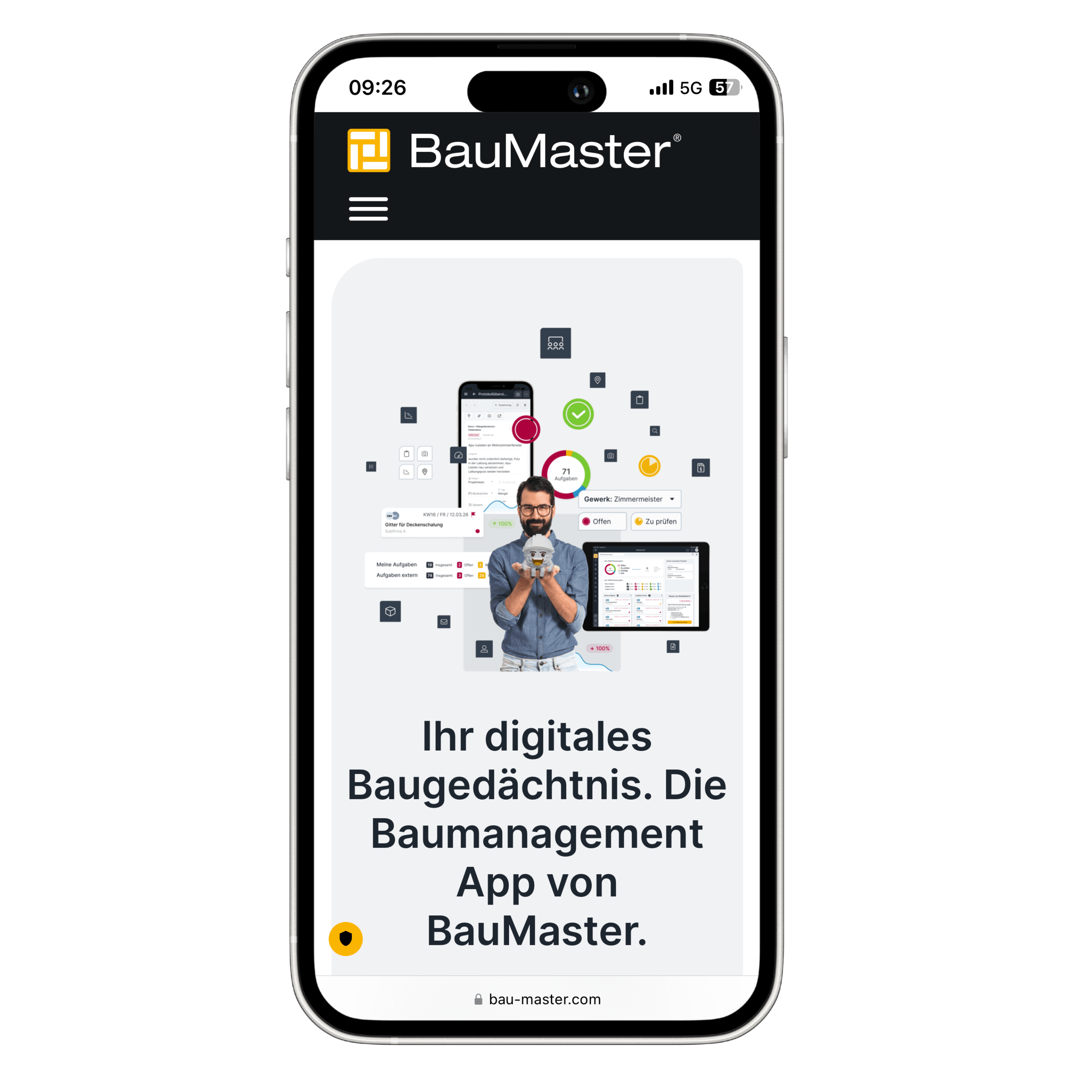 Iphone Mockup mit der Website von BauMaster