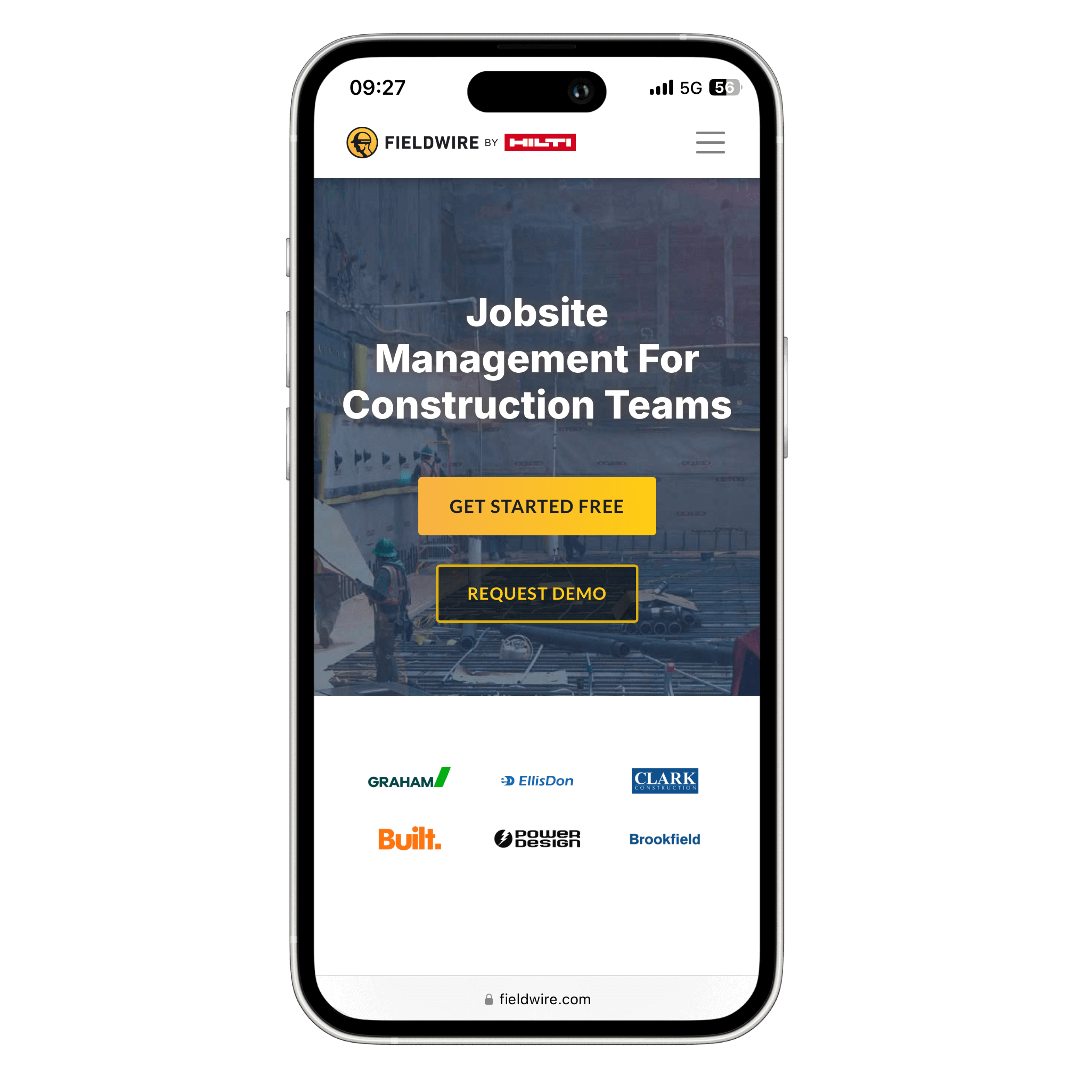 Iphone Mockup mit der Website von Fieldwire (Hilti)