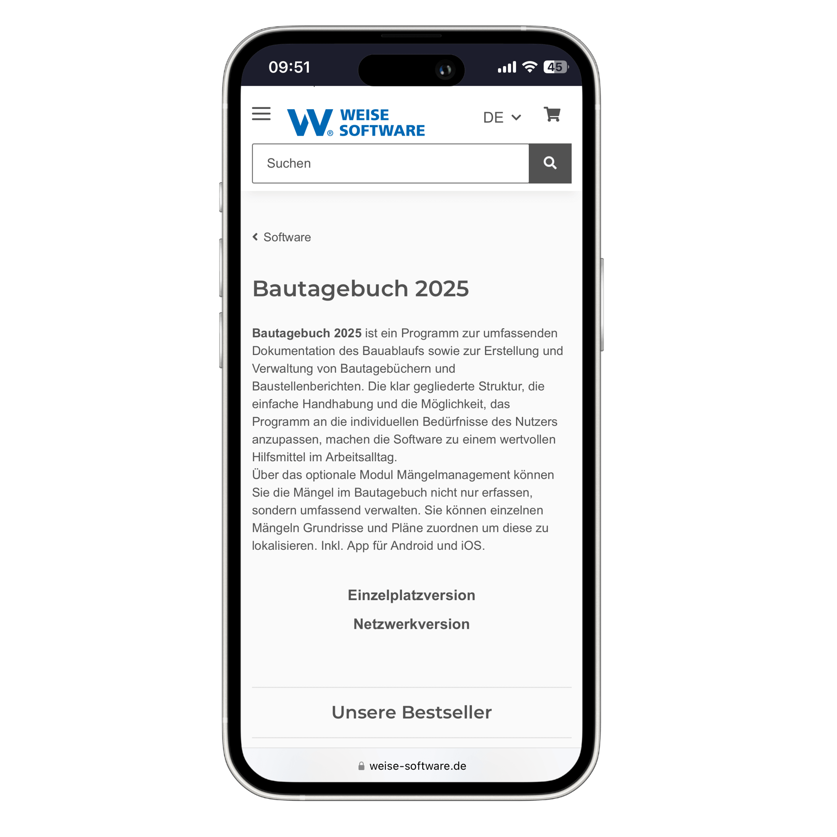 Iphone Mockup mit der Website von Bautagebuch Mobile