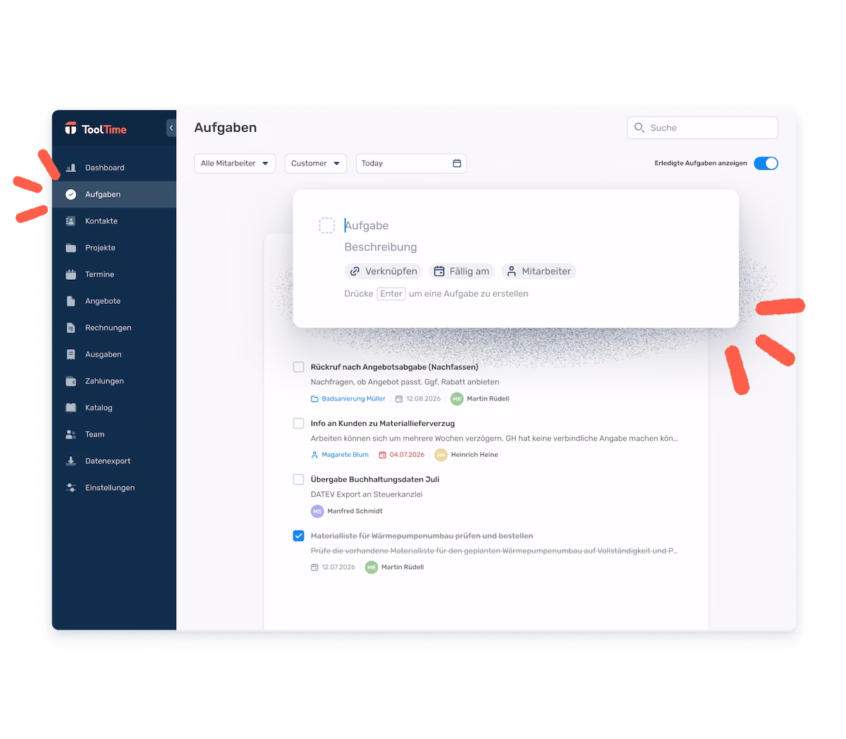 ToolTime Aufgabenverwaltung mit Beispielen für Team-Aufgaben