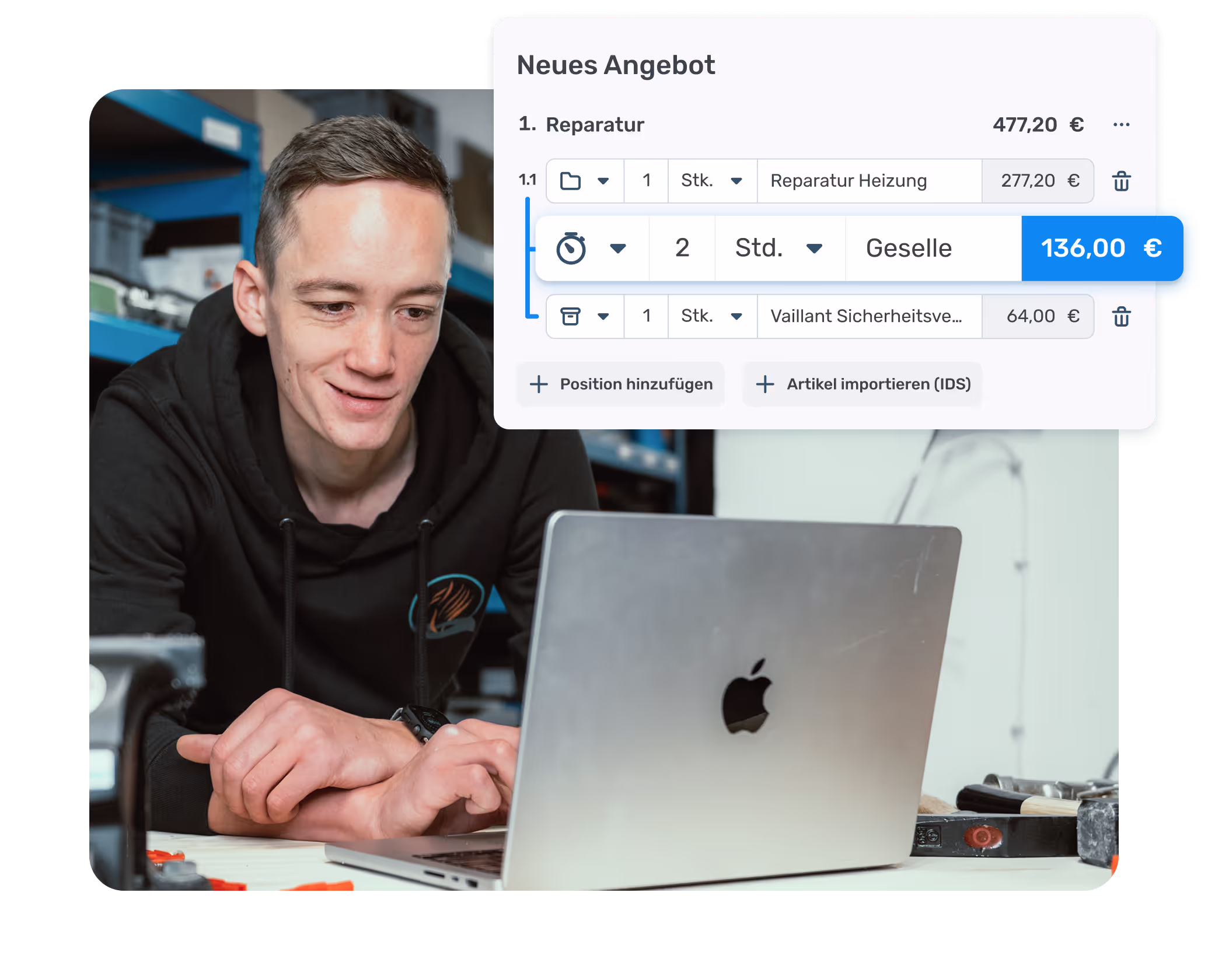 Handwerker erstellt Angebot mit ToolTime