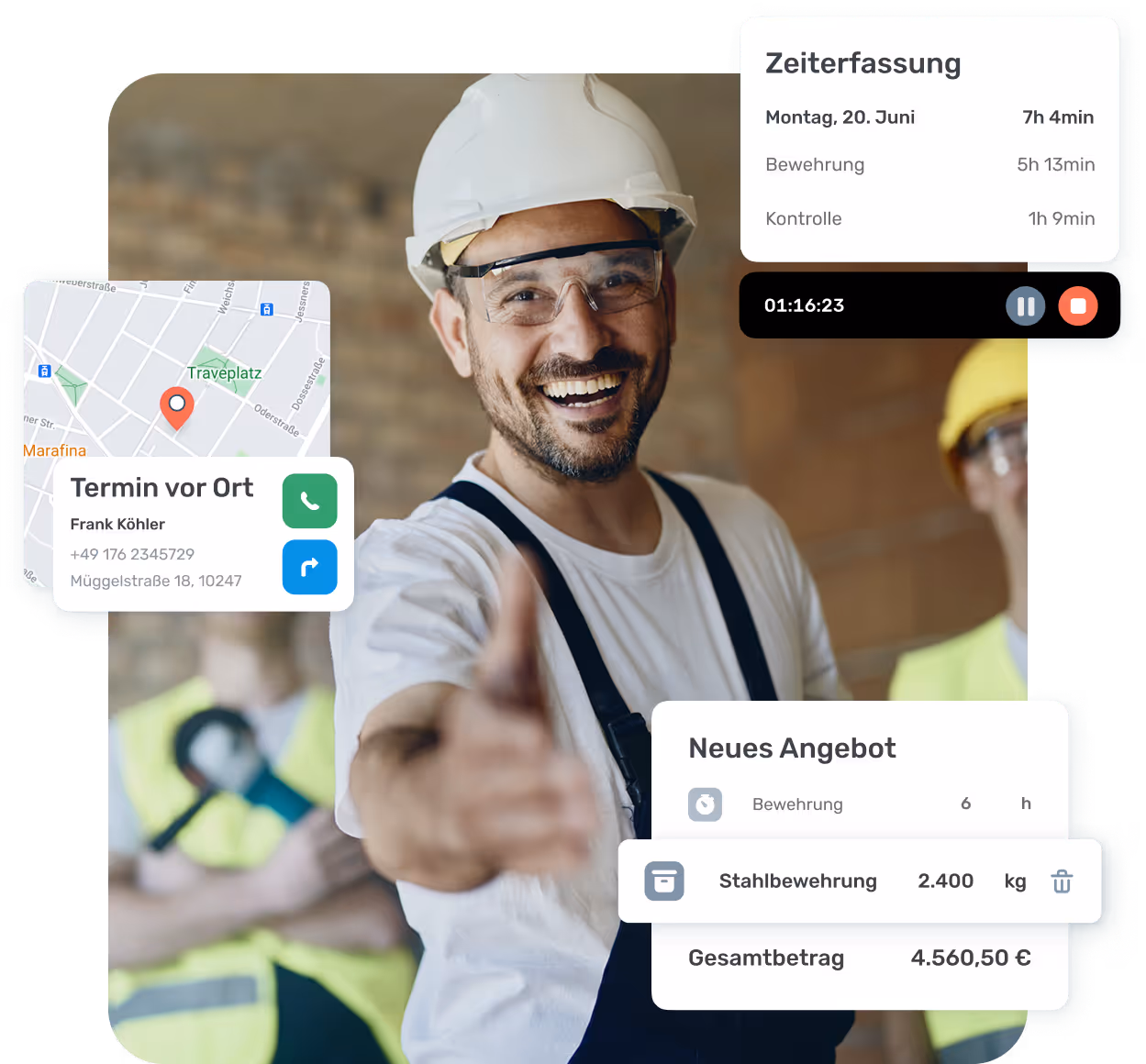 Bauarbeiter nutzt HandwerkersoftwareToolTime