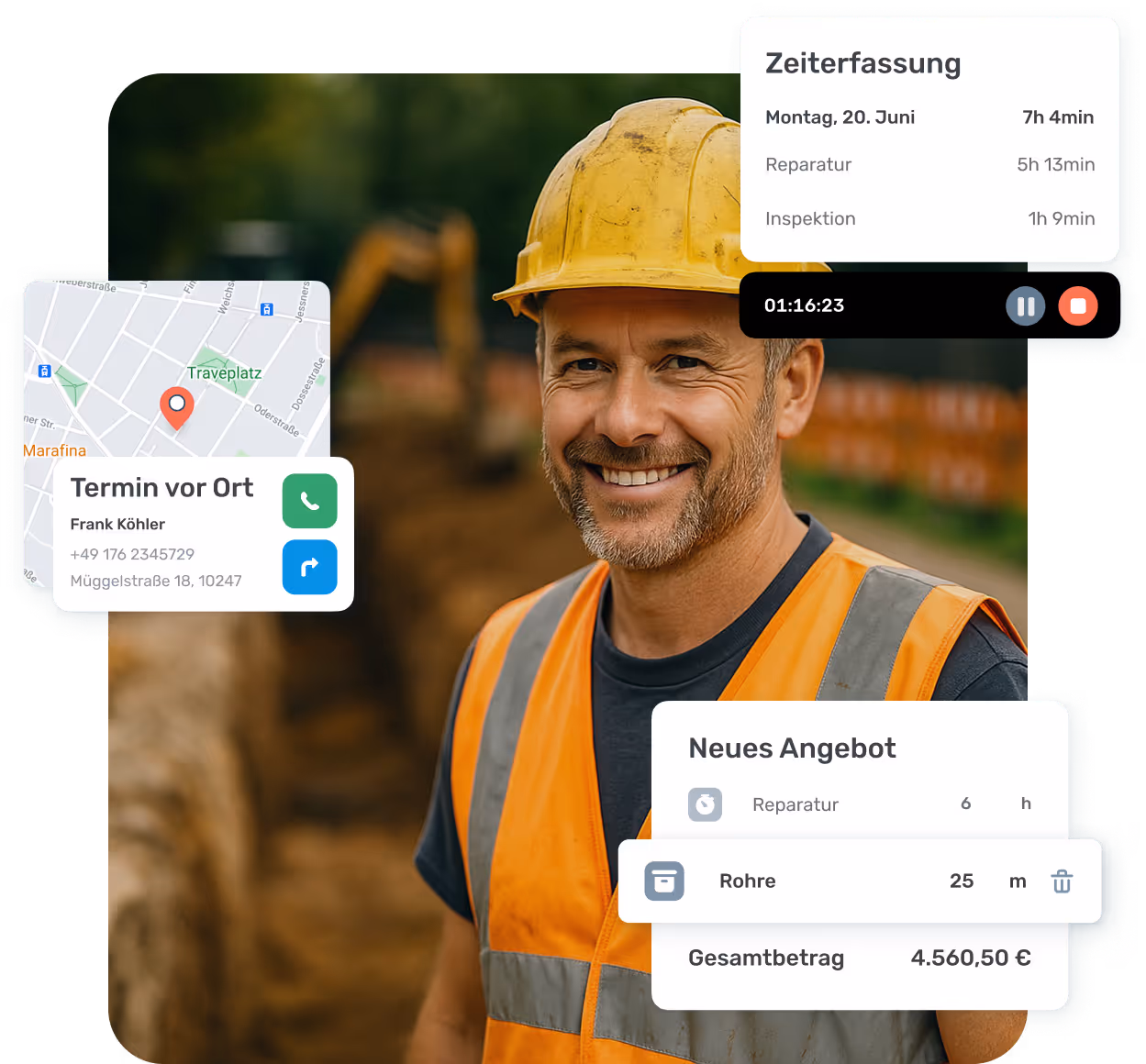 Tiefbauer nutzt HandwerkersoftwareToolTime