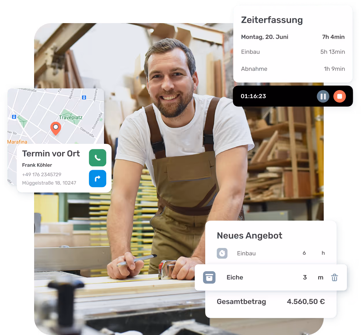 Tischler nutzt HandwerkersoftwareToolTime