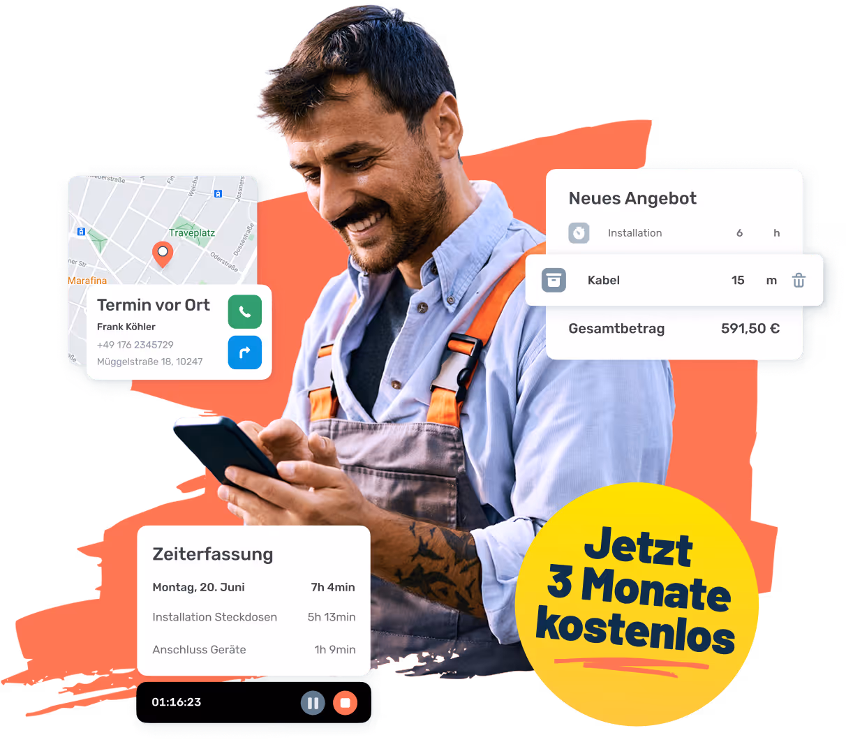 Handwerkersoftware App: Leistungen dokumentieren & Zeiten erfassen