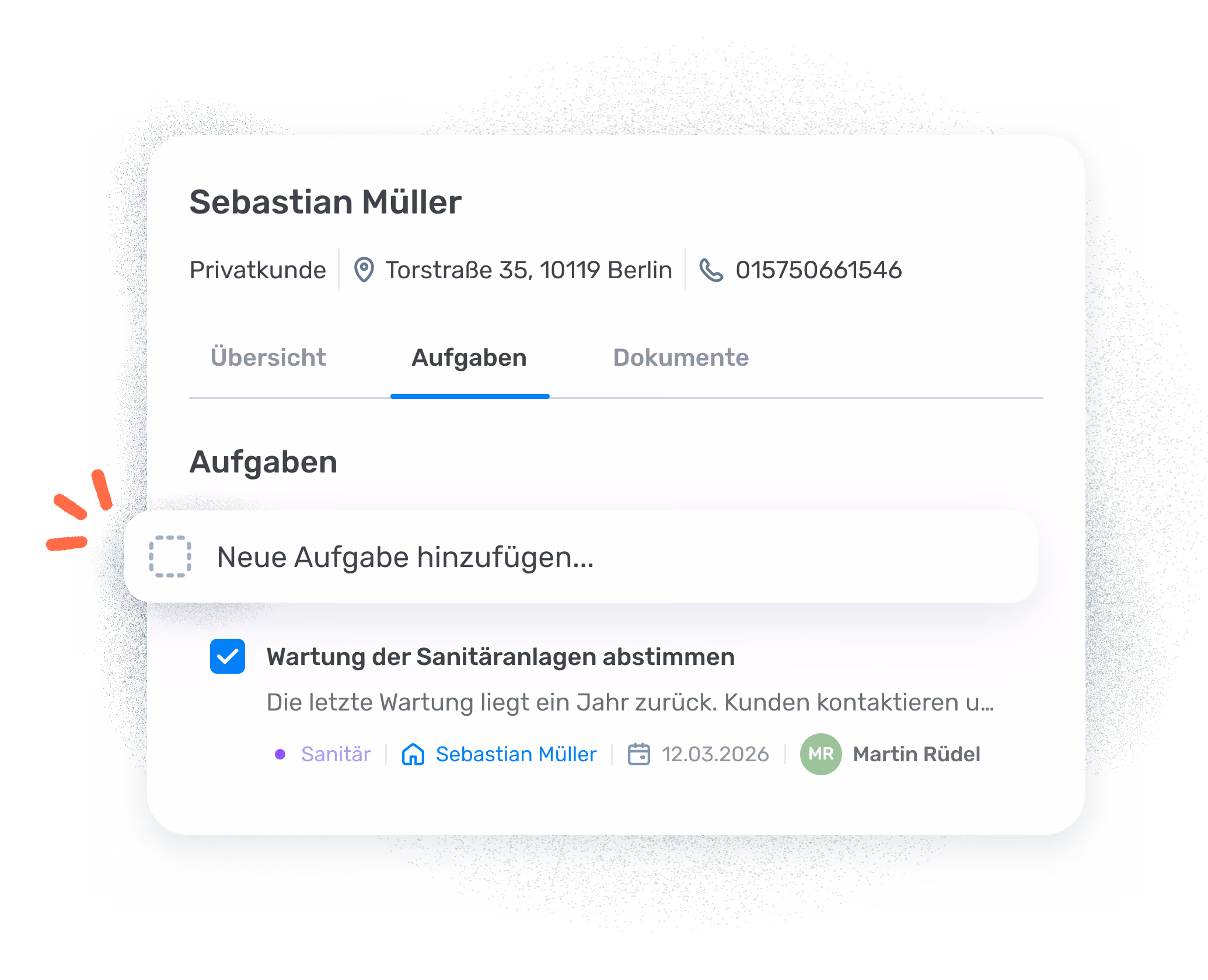 Aufgaben im Kundenprofil erstellen in ToolTime