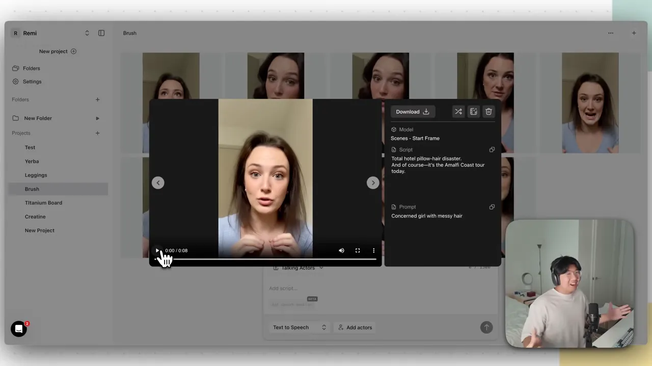 Generated AI UGC clip preview in ArcAds