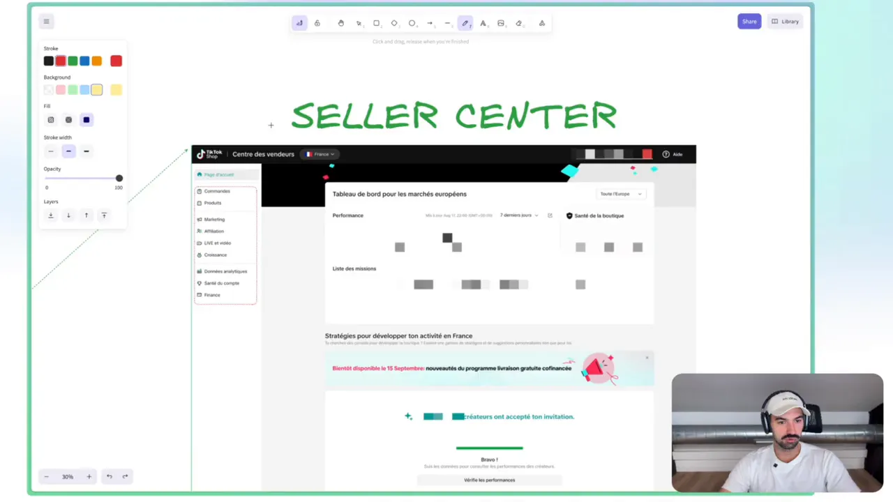 Seller Center TikTok - tableau de bord