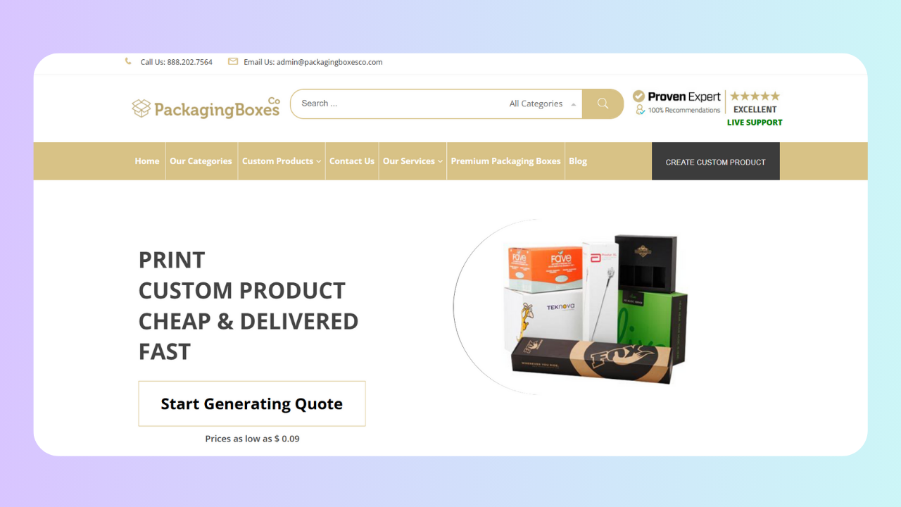Image showing the website of packaging boxes co