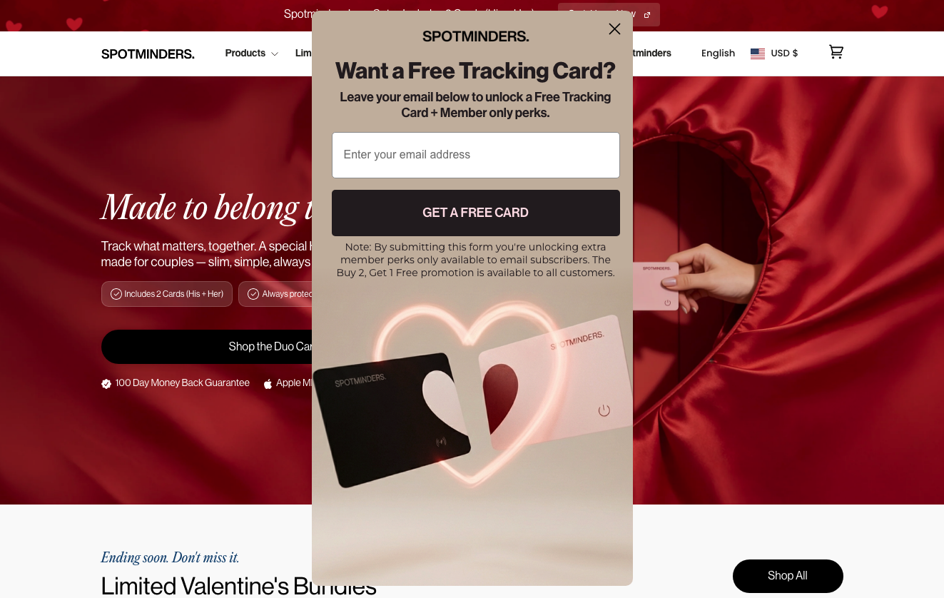 screenshot of a valentines day promotion popup